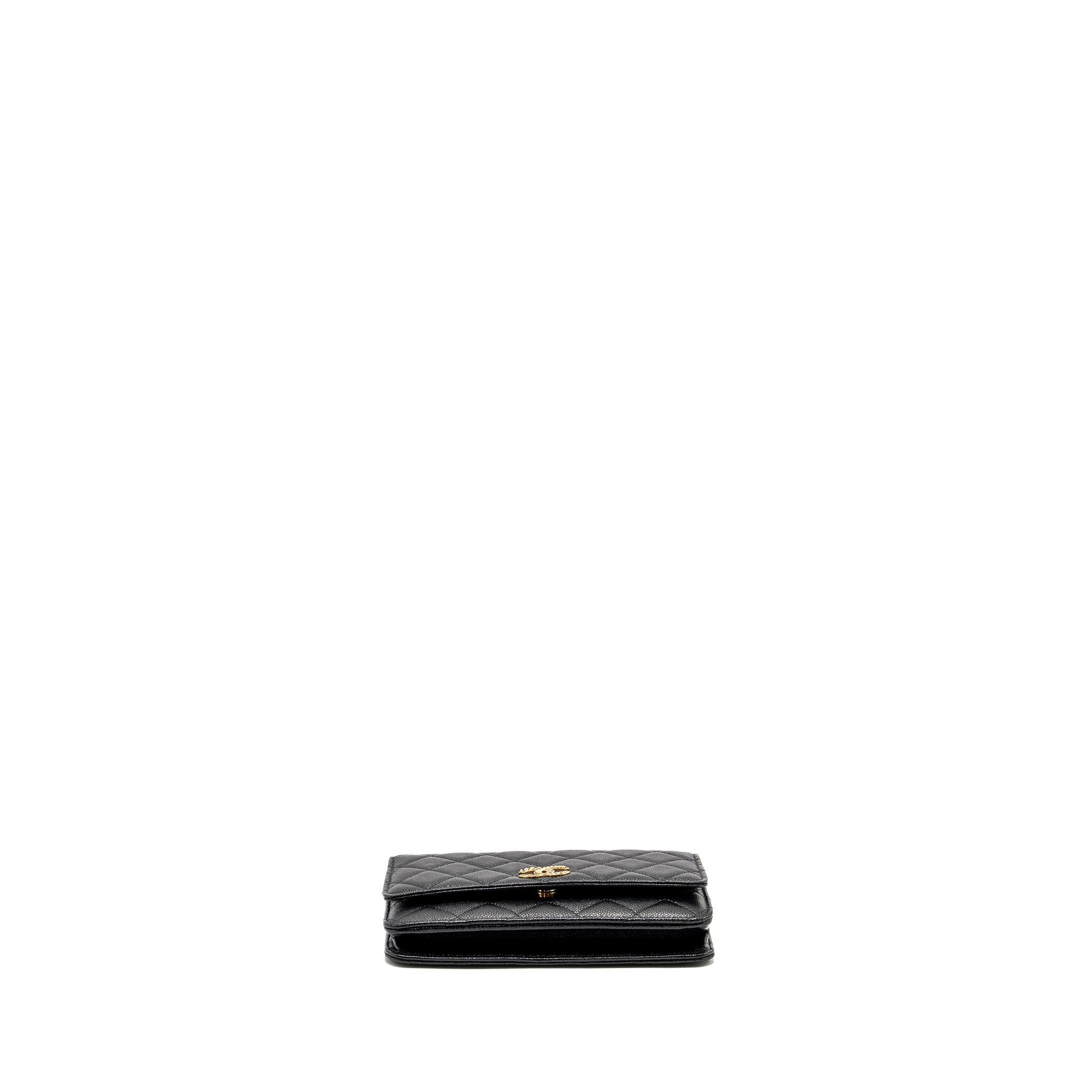 Chanel Detailed CC Logo Wallet on Chain Caviar Black  (Microchip)