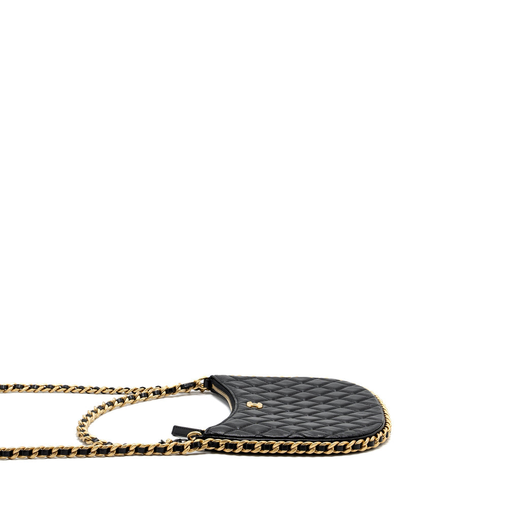 Chanel moon hobo shoulder / crossbody bag goatskin black brushed  (microchip)