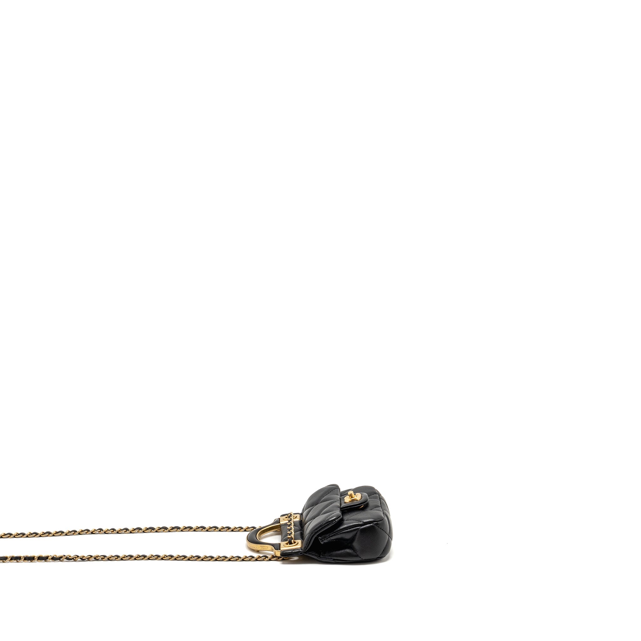 Chanel 21A top handle mini flap card holder with chain lambskin black