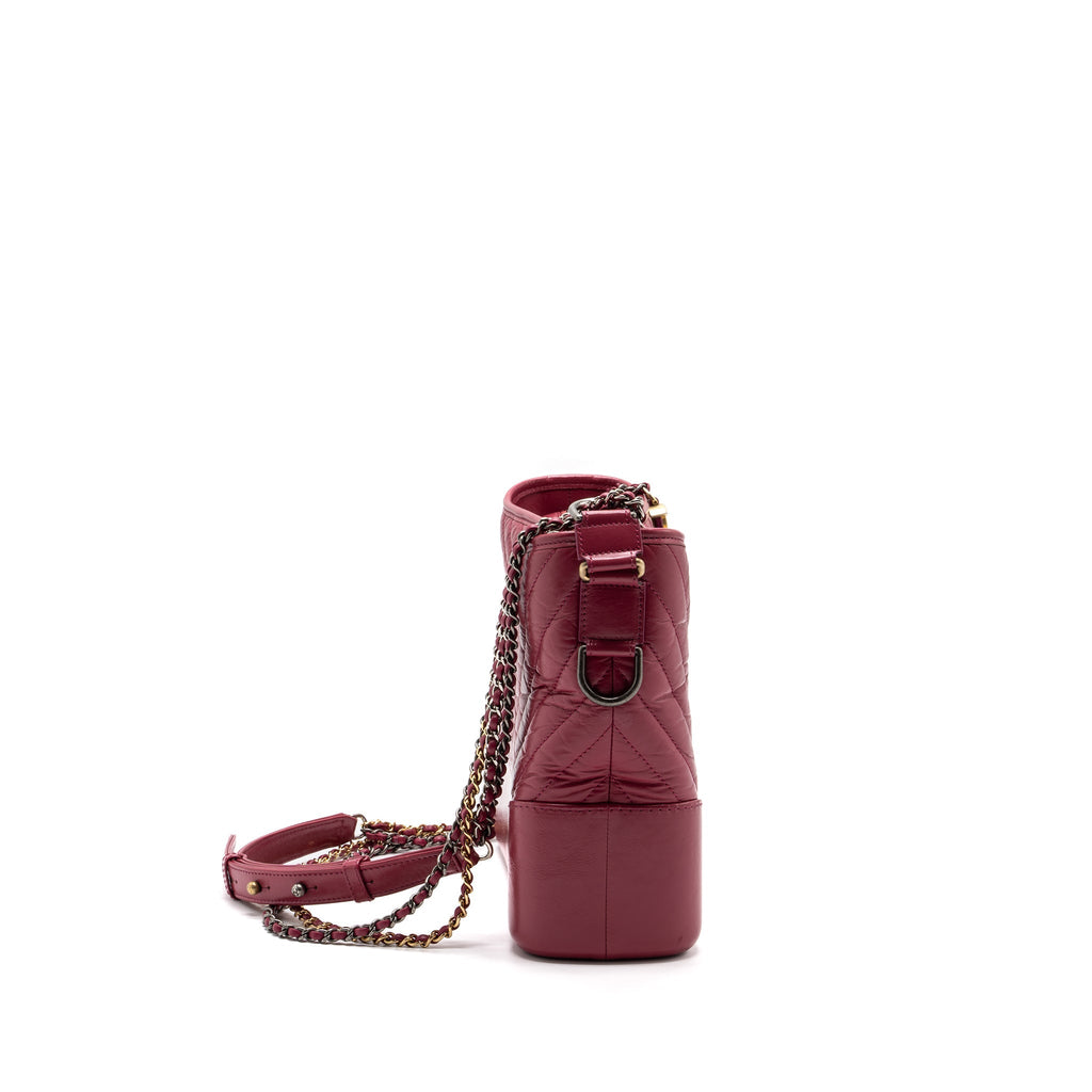 Chanel chevron Gabrielle hobo bag calfskin raspberry multicolour hardware