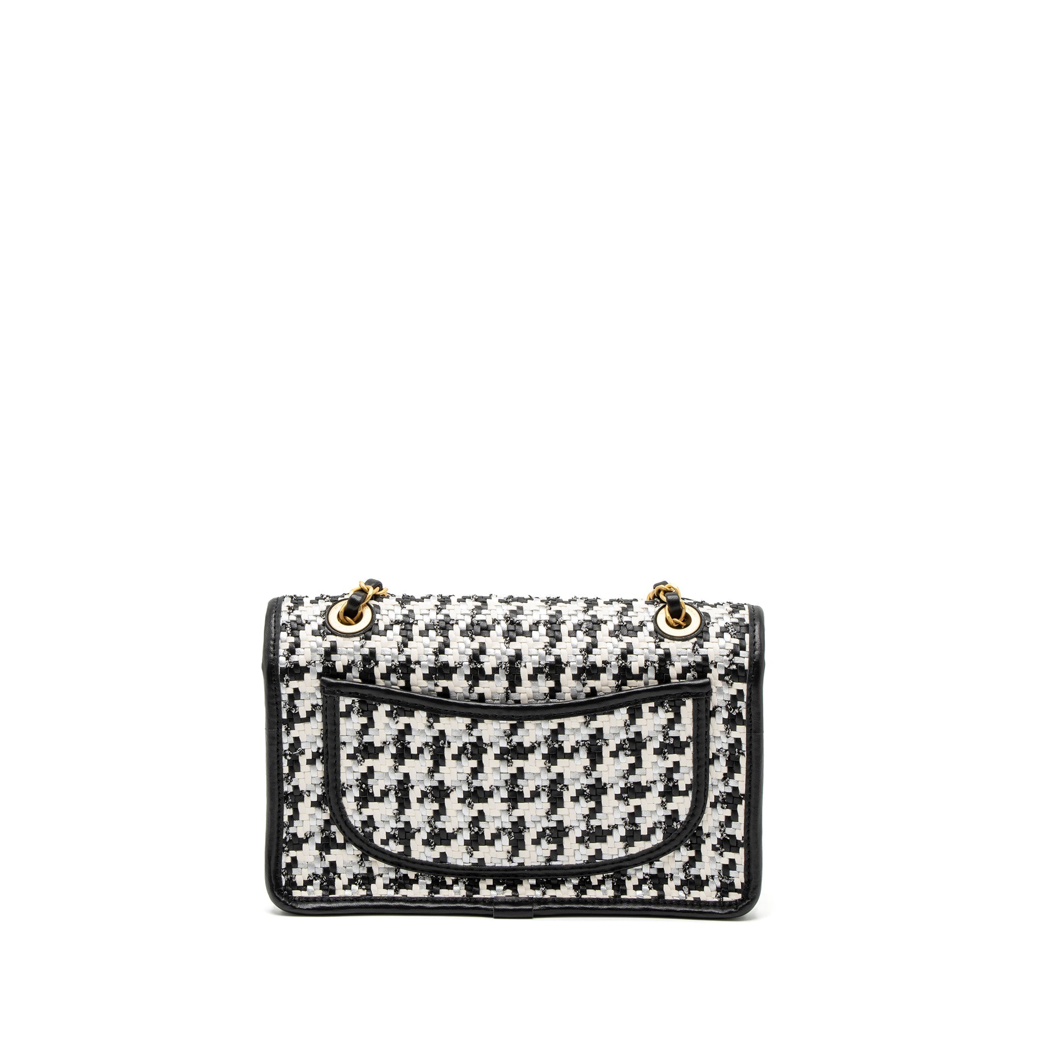Chanel 23C Houndstooth Weaving Flap Bag Tweed/Lambskin Black/White Brushed  (Microchip)