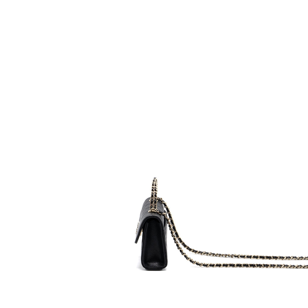 Chanel top handle mini flap bag with chain caviar black L (microchip)