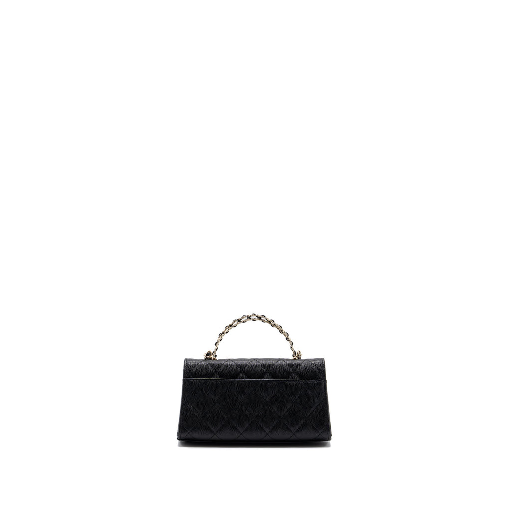 Chanel top handle mini flap bag with chain caviar black L (microchip)