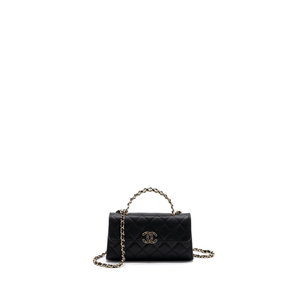 Chanel top handle mini flap bag with chain caviar black L (microchip)