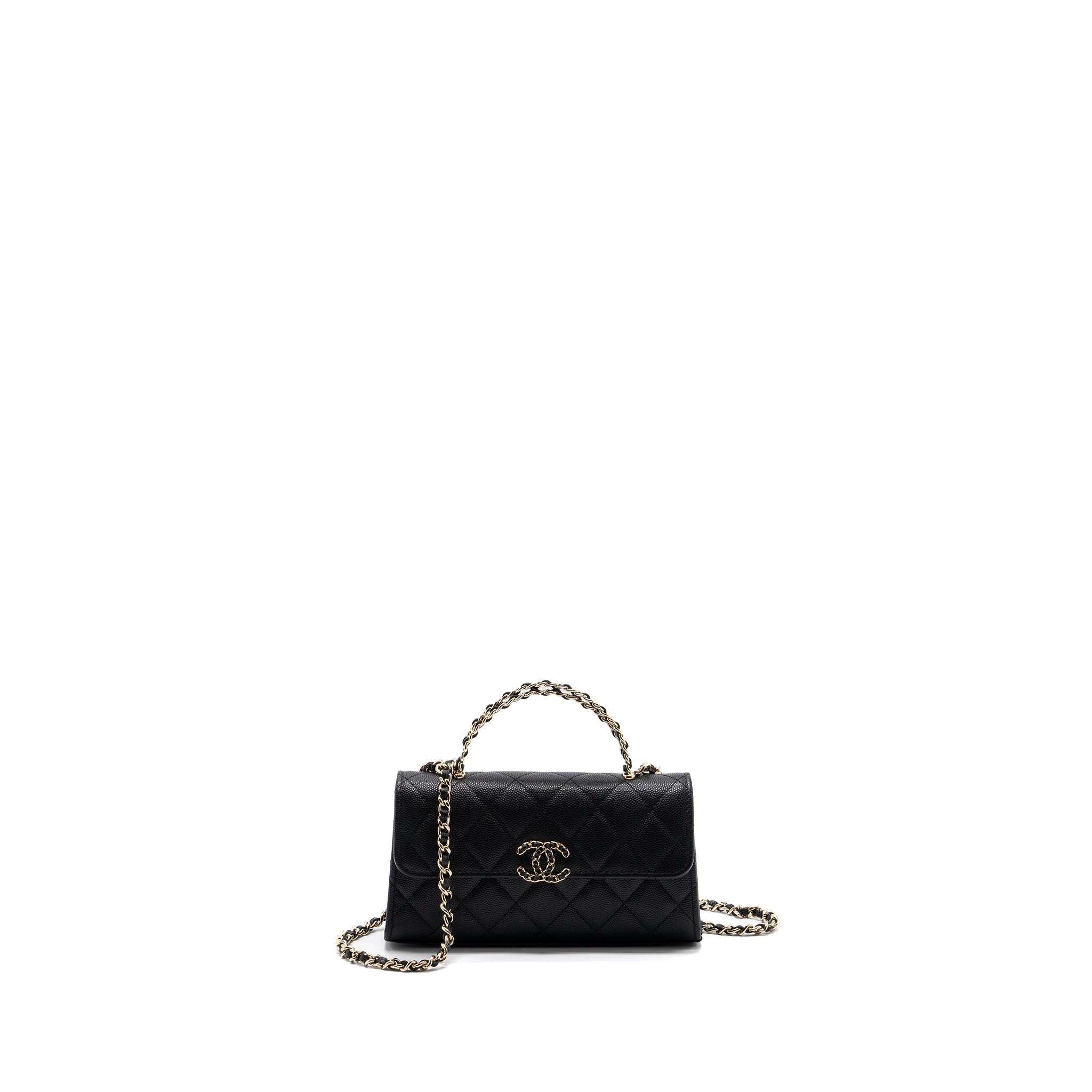 Chanel top handle mini flap bag with chain caviar black L (microchip)