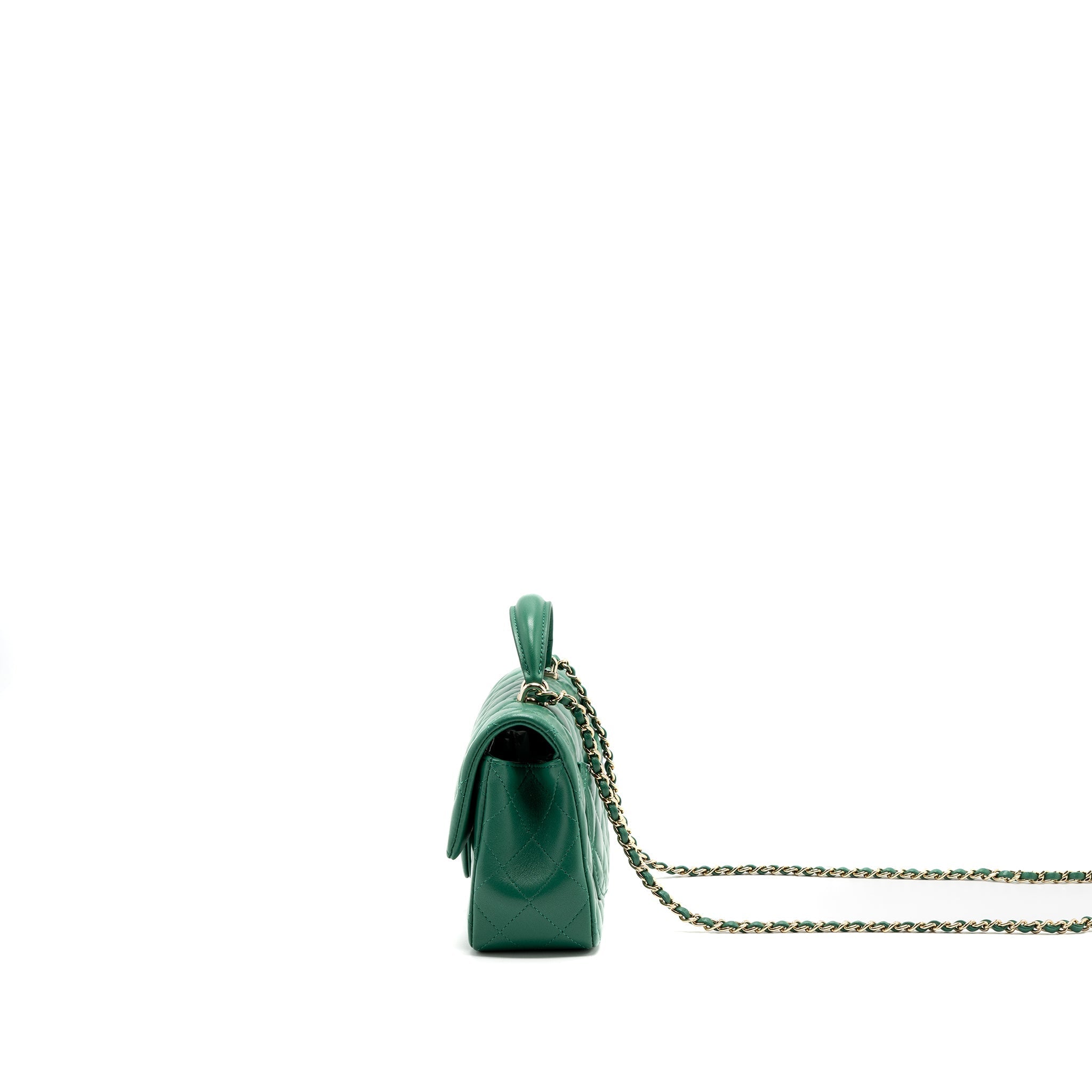 Chanel Top Handle Mini Flap Bag with Chain Lambskin Green L (Microchip)