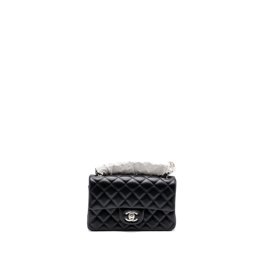 Chanel mini rectangular flap bag lambskin black with  (microchip)