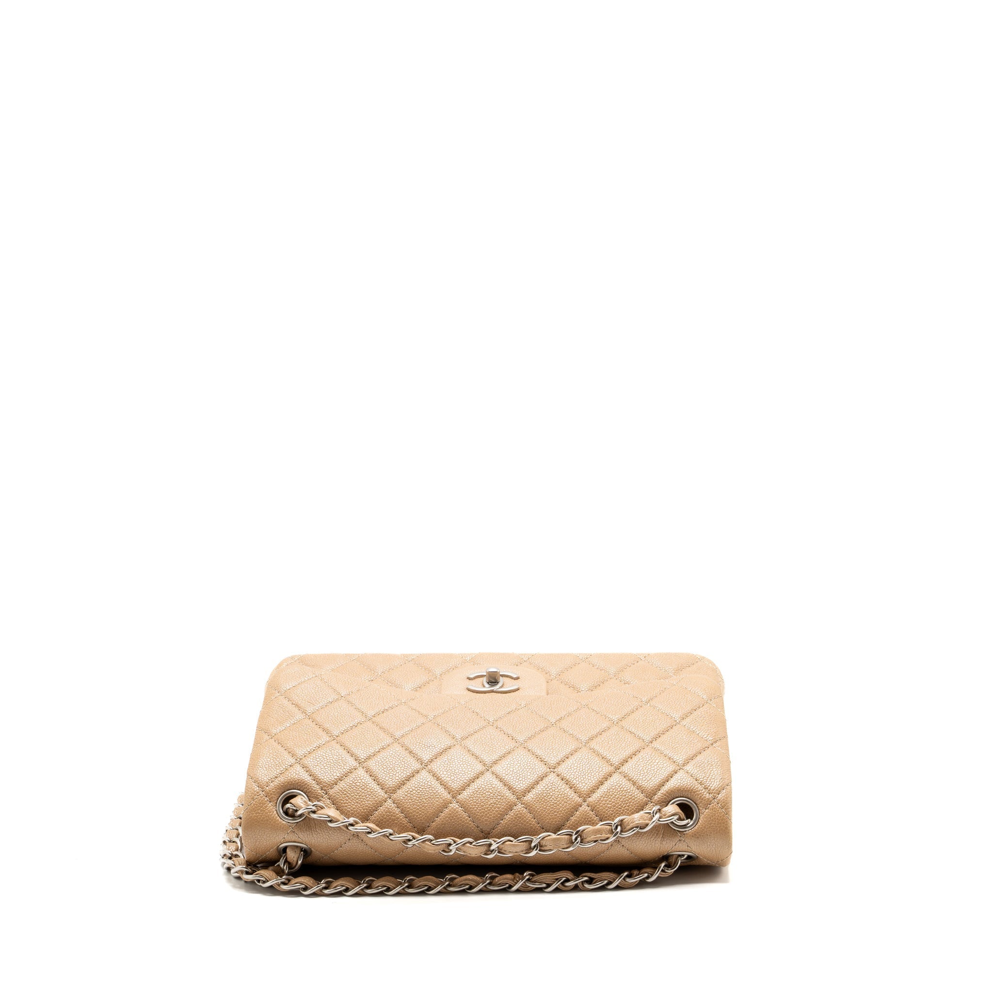Chanel classic jumbo double flap bag caviar iridescent beige brushed