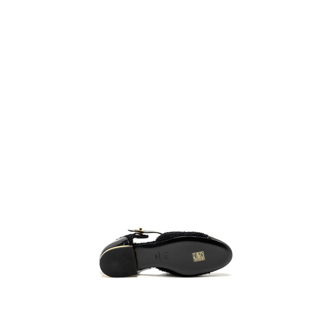 Chanel Size 39 21K CC Logo Ballerinas Tweed/Patent Calfskin Black