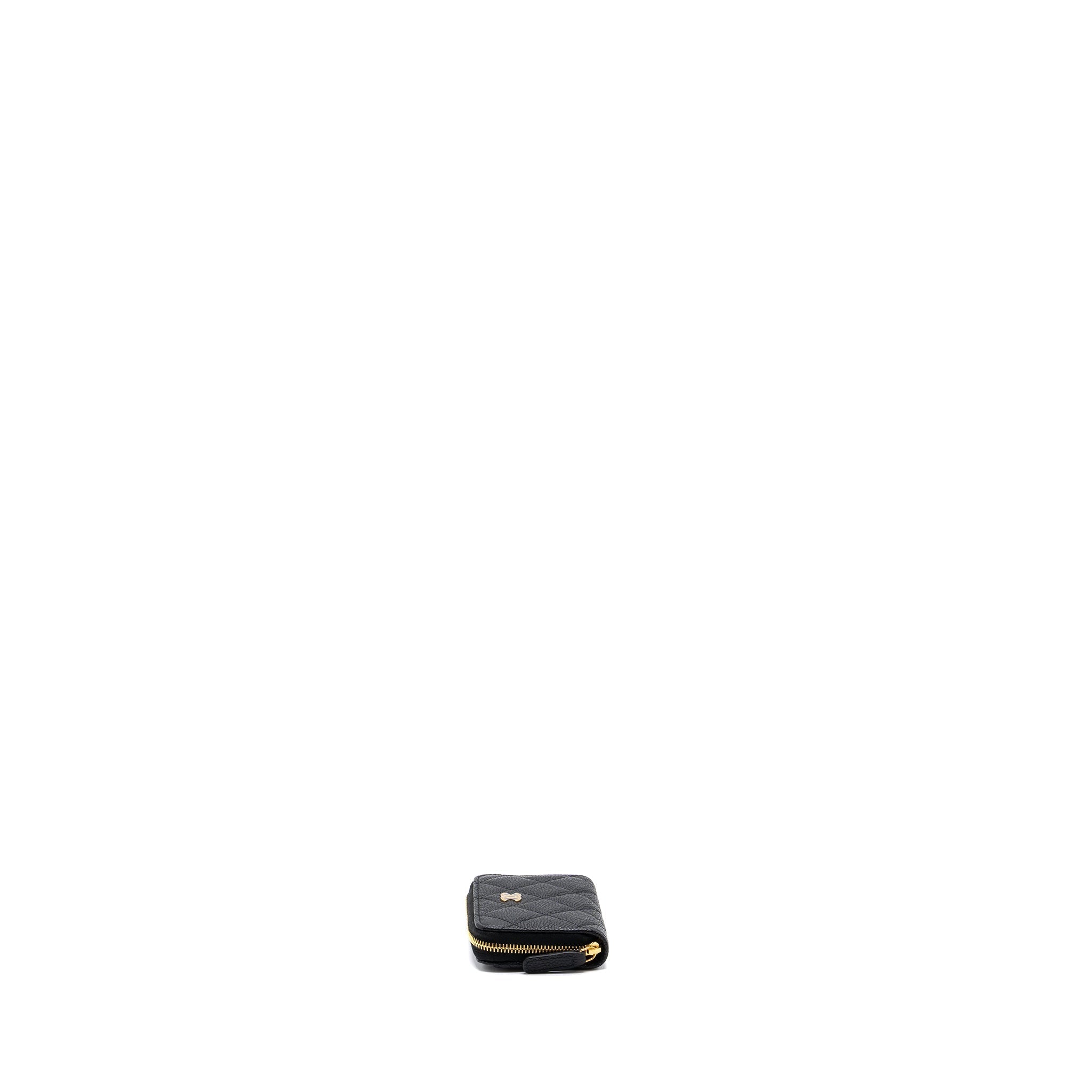 Chanel quilted zipper card holder caviar black  (microchip)