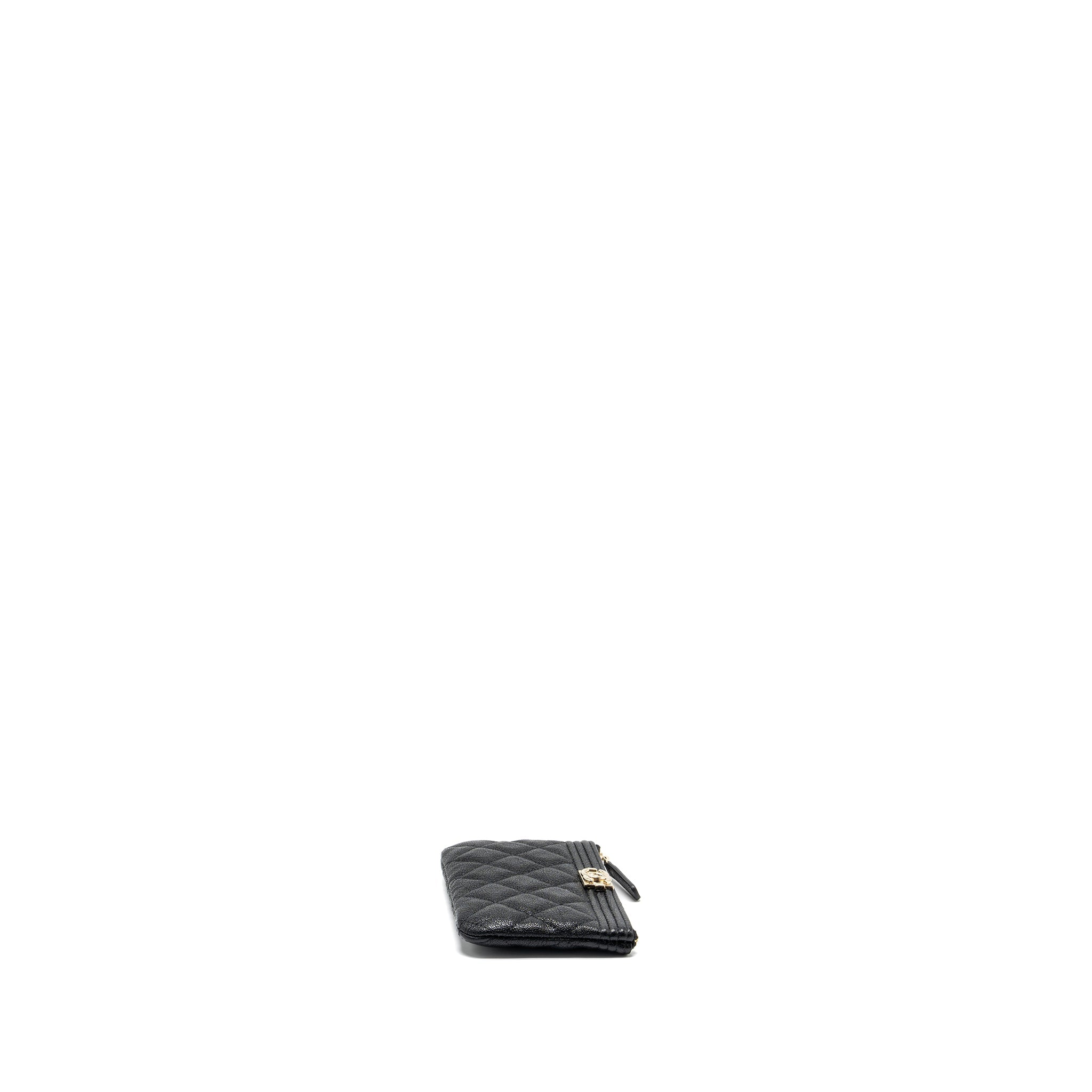 Chanel Small Boy Zip Pouch Shiny Grained Calfskin Black