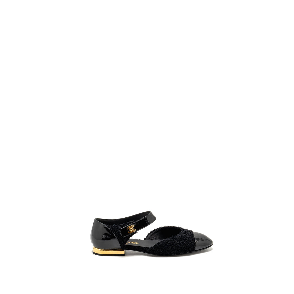 Chanel Size 39 21K CC Logo Ballerinas Tweed/Patent Calfskin Black