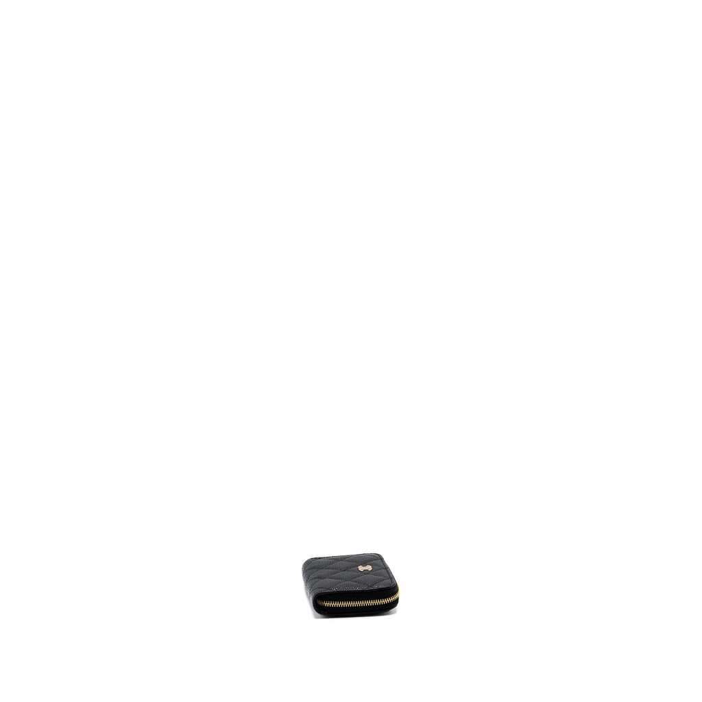 Chanel quilted zipper card holder caviar black  (microchip)