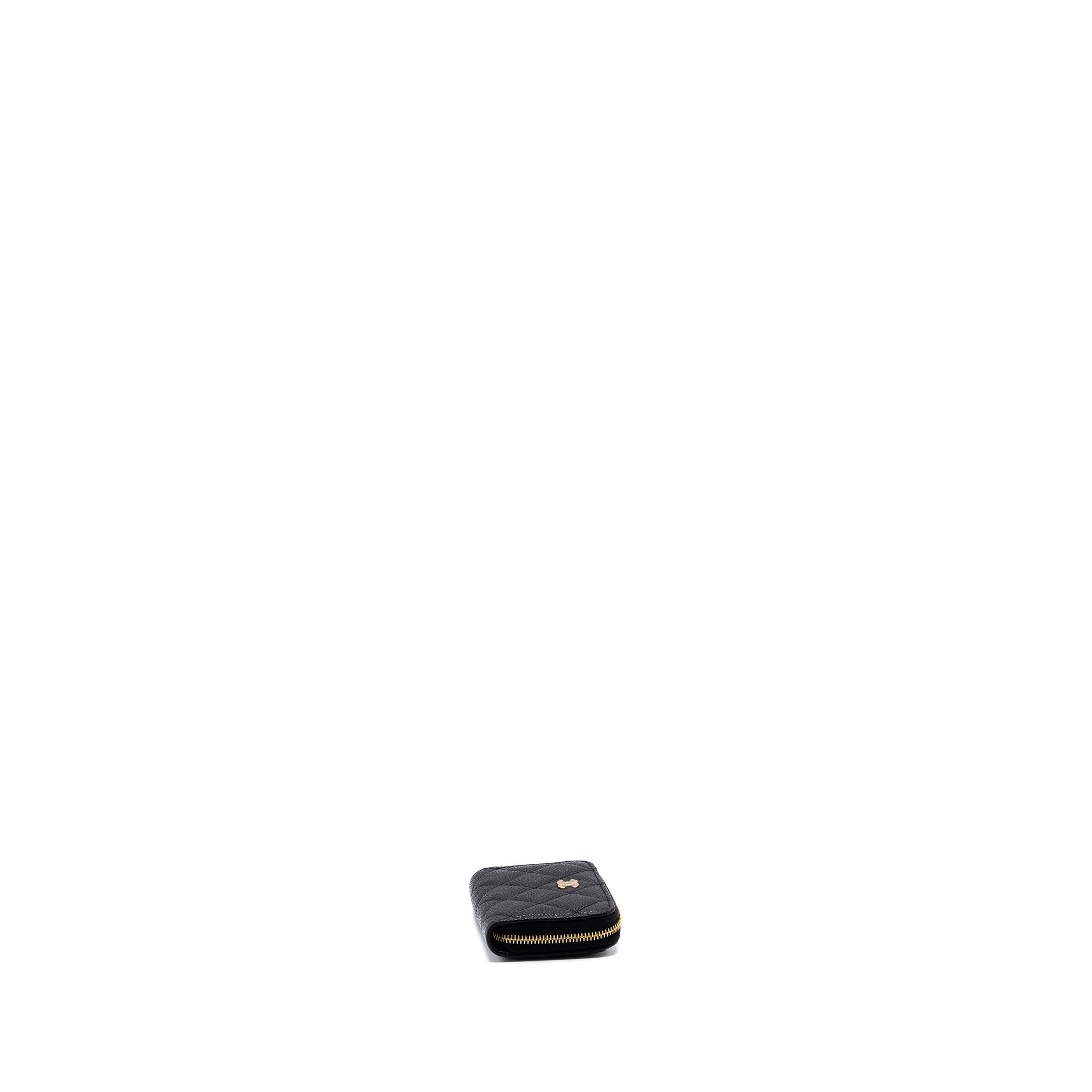 Chanel quilted zipper card holder caviar black  (microchip)