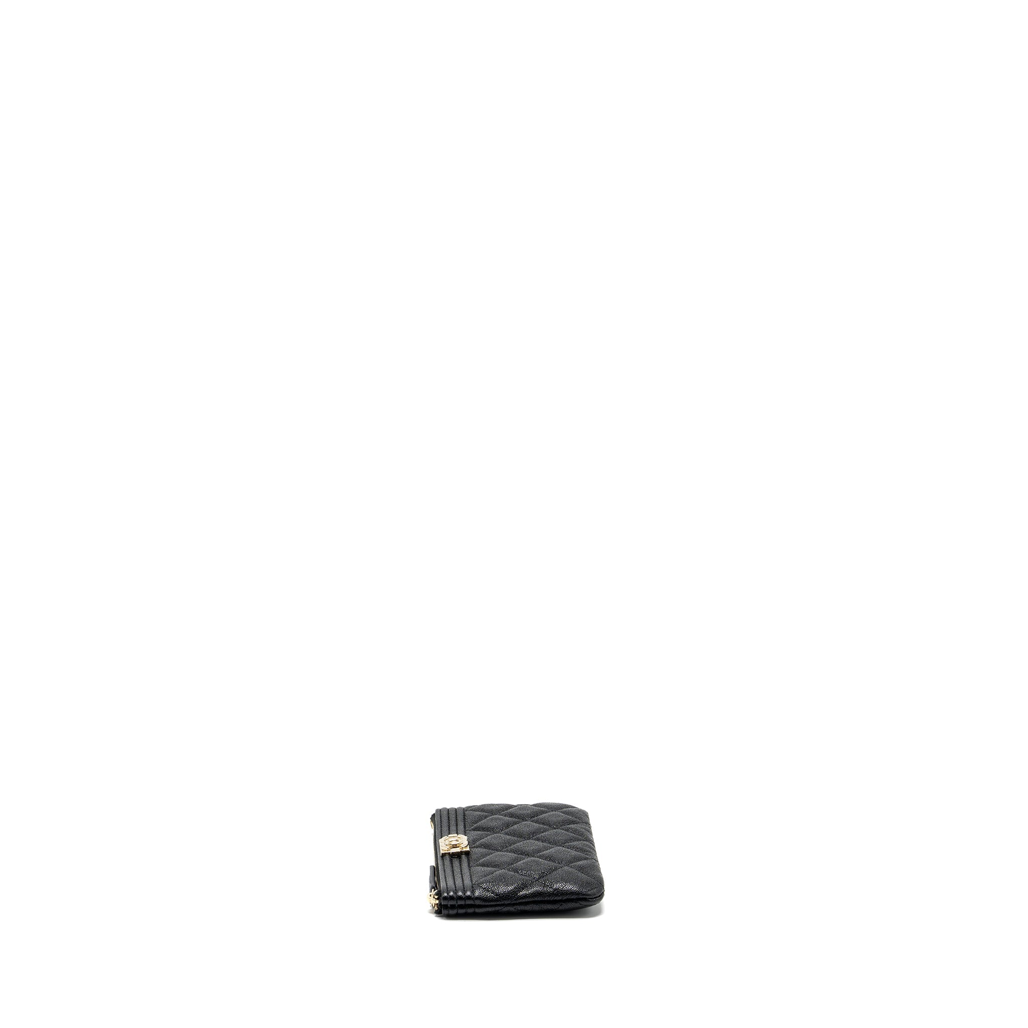 Chanel Small Boy Zip Pouch Shiny Grained Calfskin Black