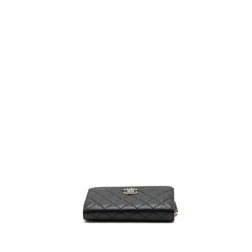 Chanel Detailed Logo Wallet On Chain Caviar Black L (microchip)