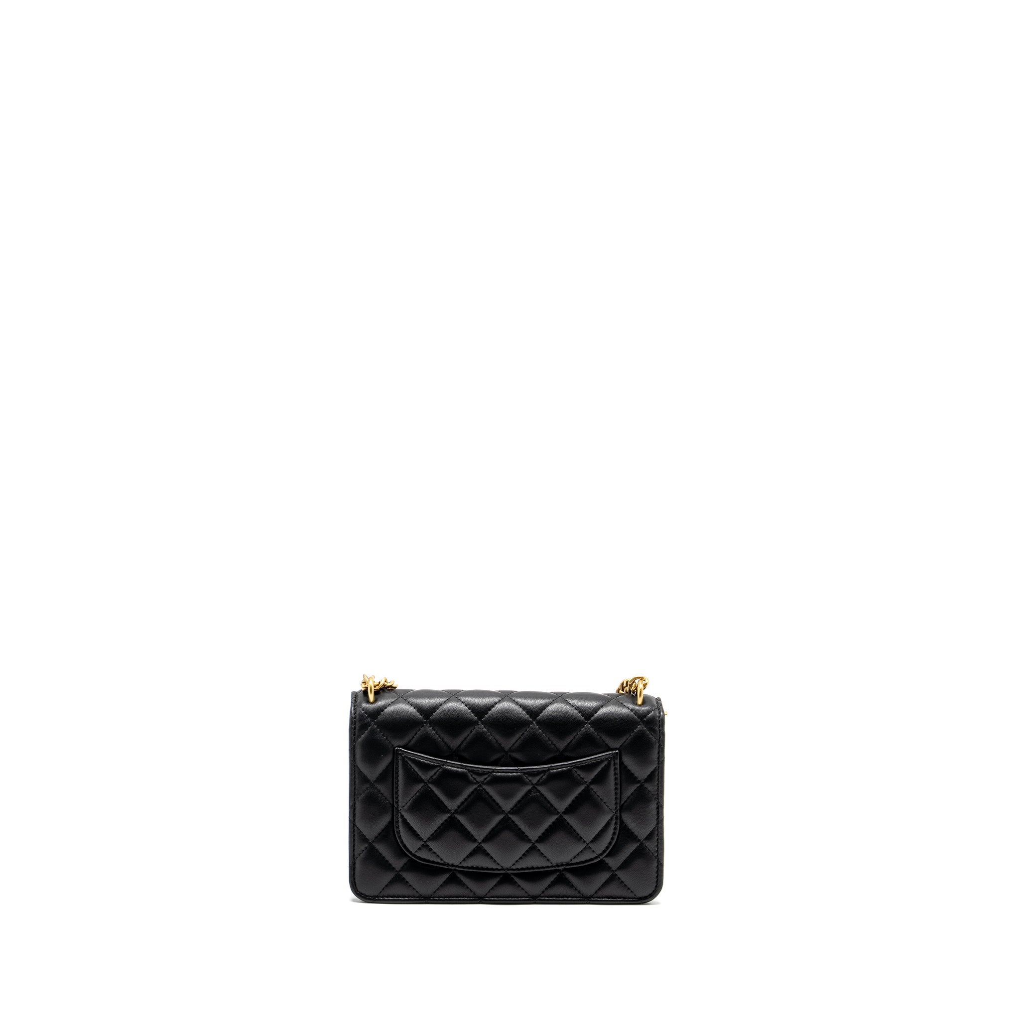 Chanel Classic Wallet on Chain With Camellia Adjustable Chain Lambskin Black  (Microchip)