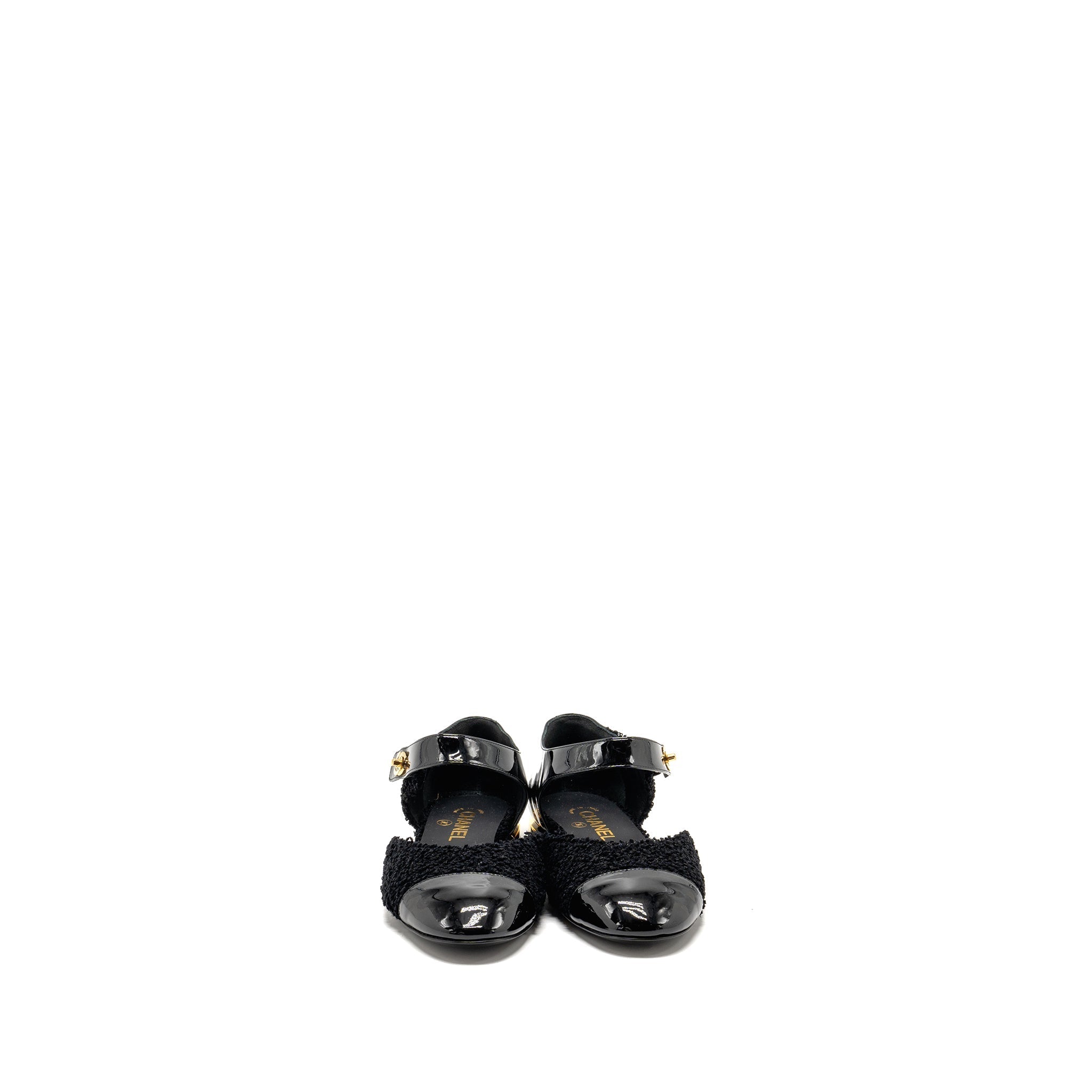 Chanel Size 39 21K CC Logo Ballerinas Tweed/Patent Calfskin Black