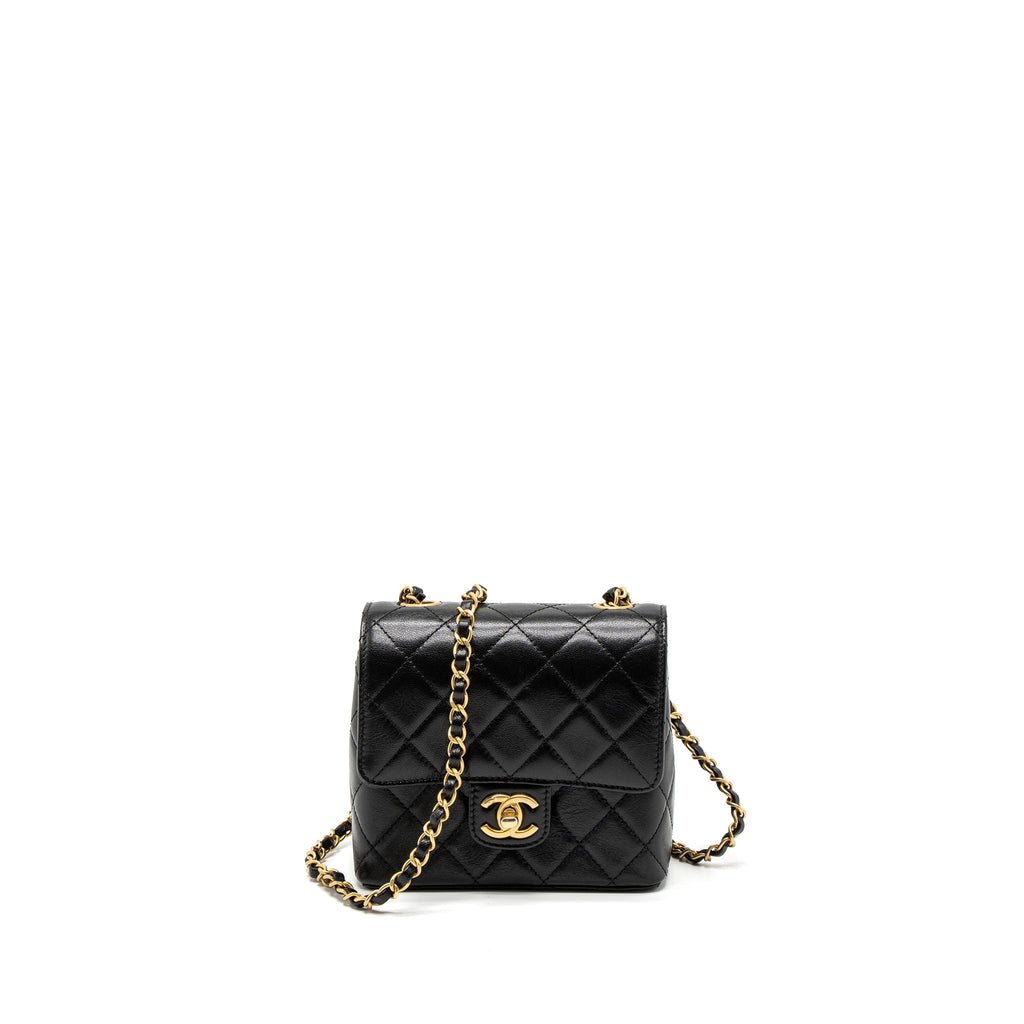 Chanel 22K Retro New Classic Square Mini Flap Bag Goatskin Black Brushed  (Microchip)