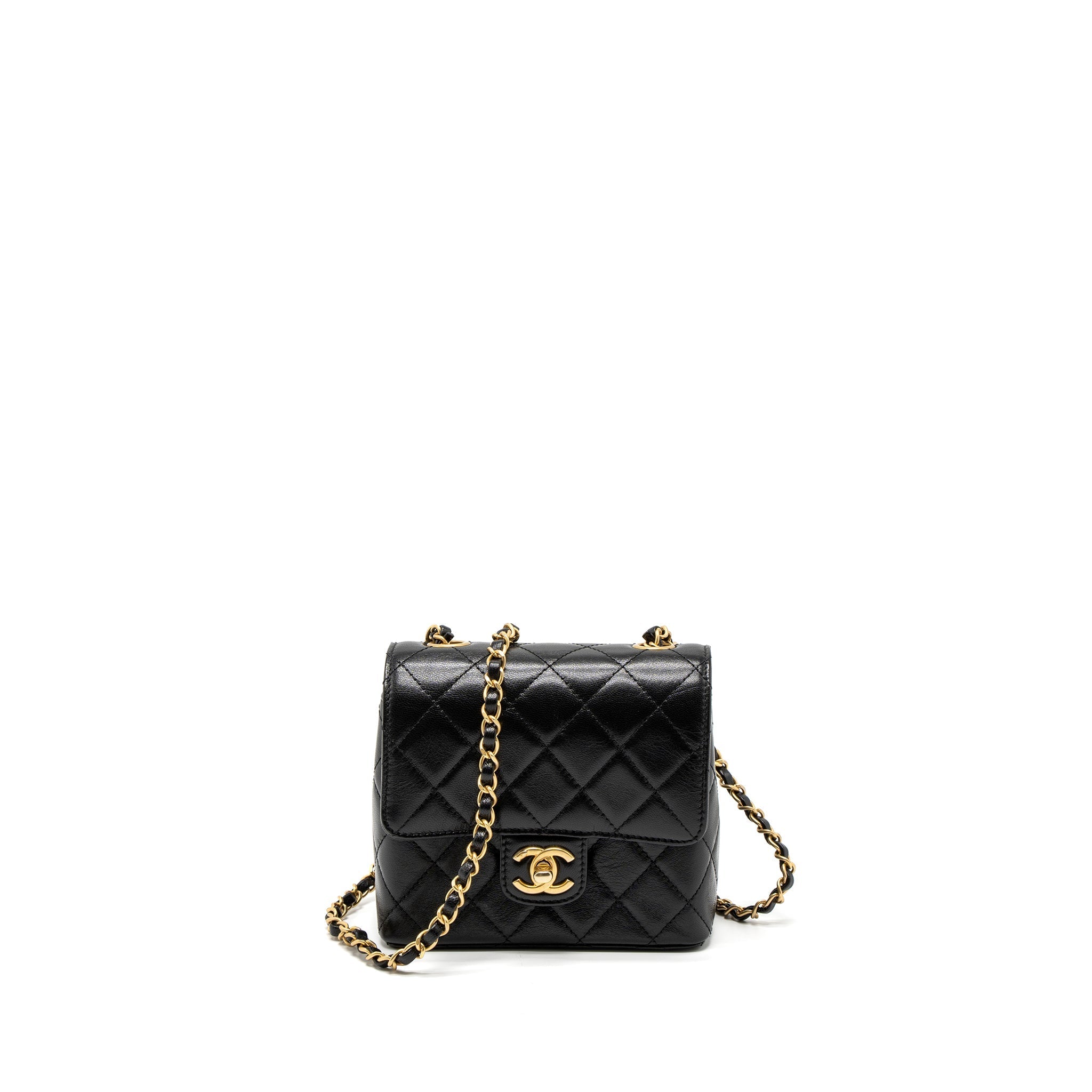 Chanel 22K Retro New Classic Square Mini Flap Bag Goatskin Black Brushed  (Microchip)