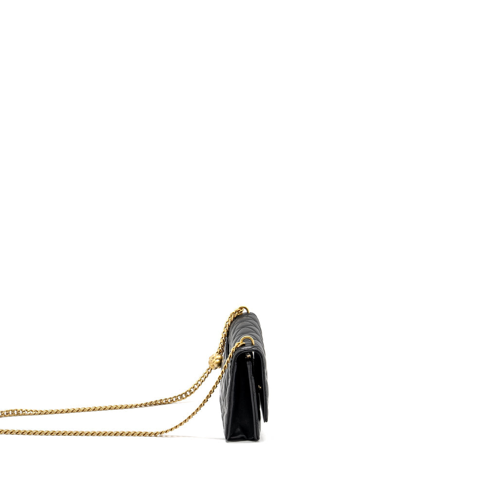 Chanel Classic Wallet on Chain With Camellia Adjustable Chain Lambskin Black  (Microchip)