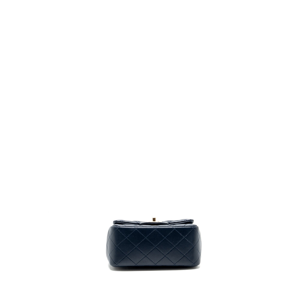 Chanel Classic Mini Square Flap Bag Lambskin Dark Blue L