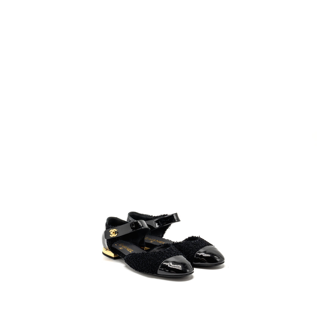 Chanel Size 39 21K CC Logo Ballerinas Tweed/Patent Calfskin Black