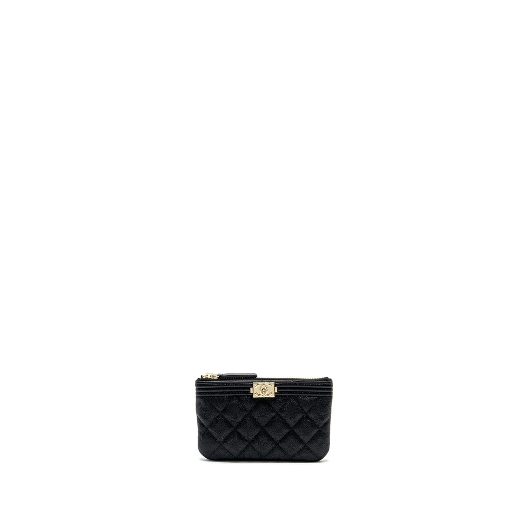 Chanel Small Boy Zip Pouch Shiny Grained Calfskin Black