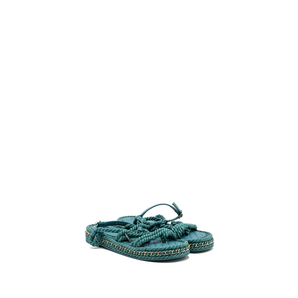 Chanel Size 38 21c Sandals Cord Green L
