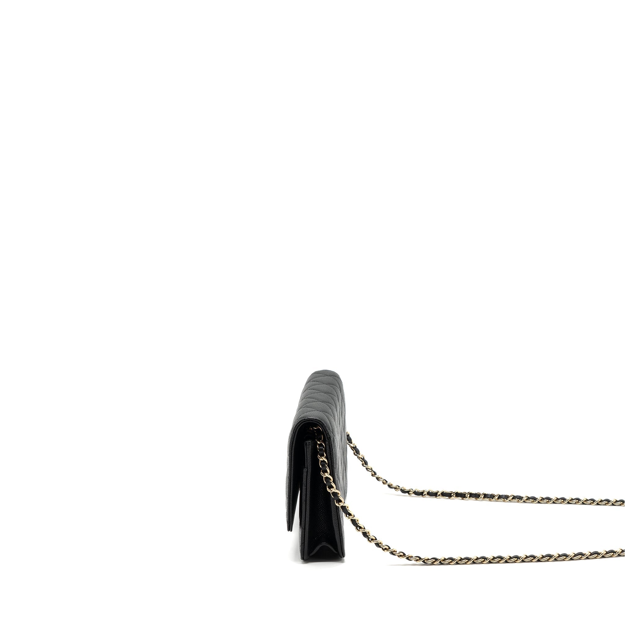 Chanel Detailed Logo Wallet On Chain Caviar Black L (microchip)