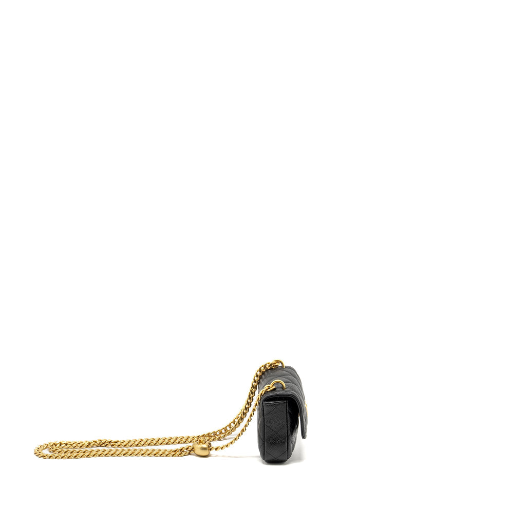 Chanel coco love mini flap wallet with chain caviar black  (Microchip)