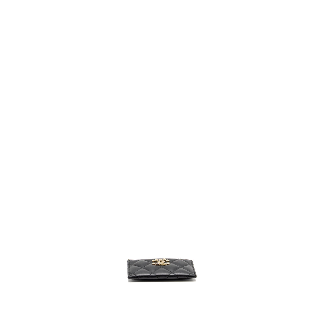 Chanel Detail CC Logo Card Holder Lambskin Black L (microchip)