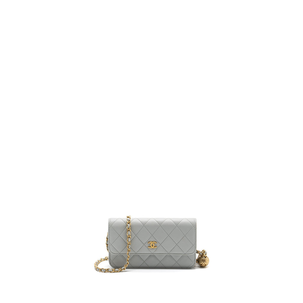 Chanel Pearl Crush Mini Wallet On Chain Lambskin Light Grey Brushed (Microchip)