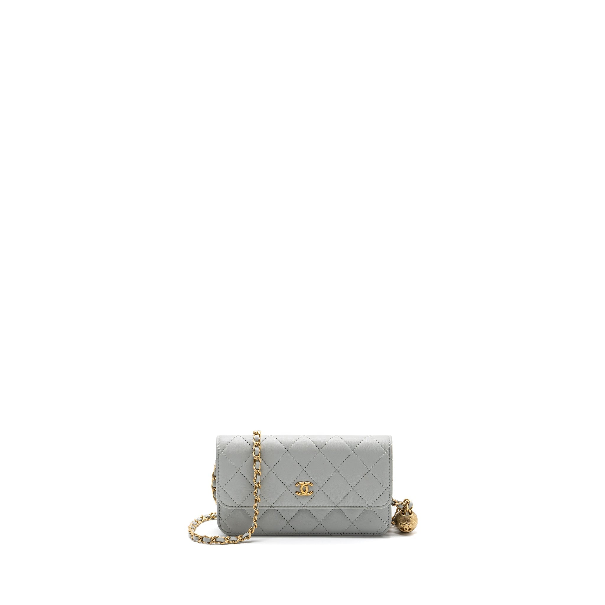 Chanel Pearl Crush Mini Wallet On Chain Lambskin Light Grey Brushed (Microchip)