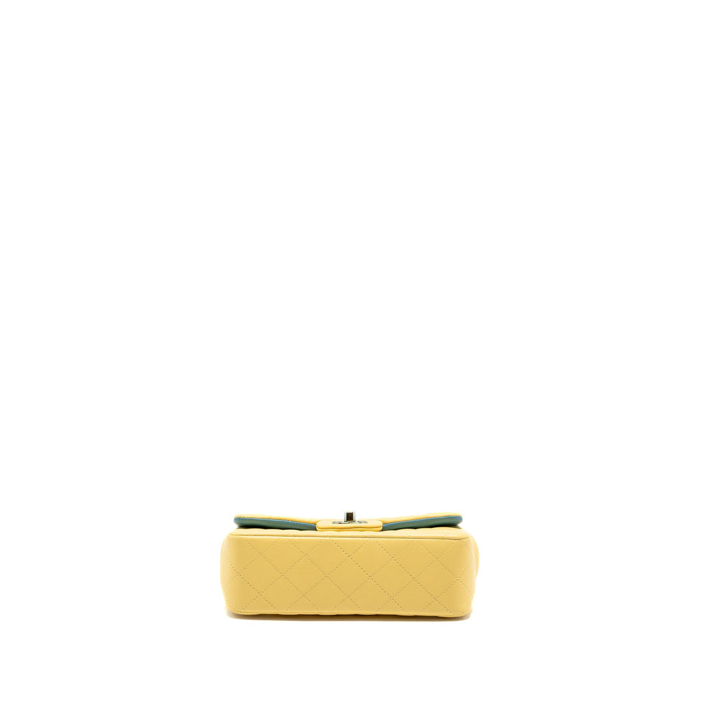 Chanel Mini Rectangular Flap Bag Lambskin Yelllow/Blue with Iridescent Blue Hardware