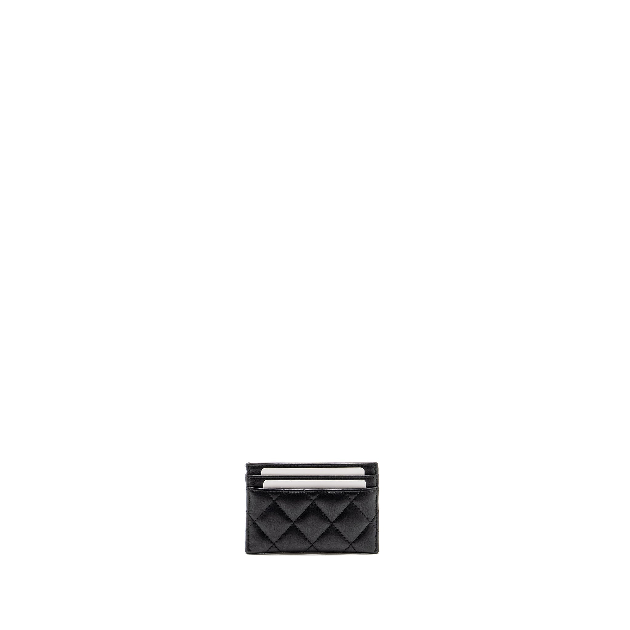 Chanel Detail CC Logo Card Holder Lambskin Black L (microchip)