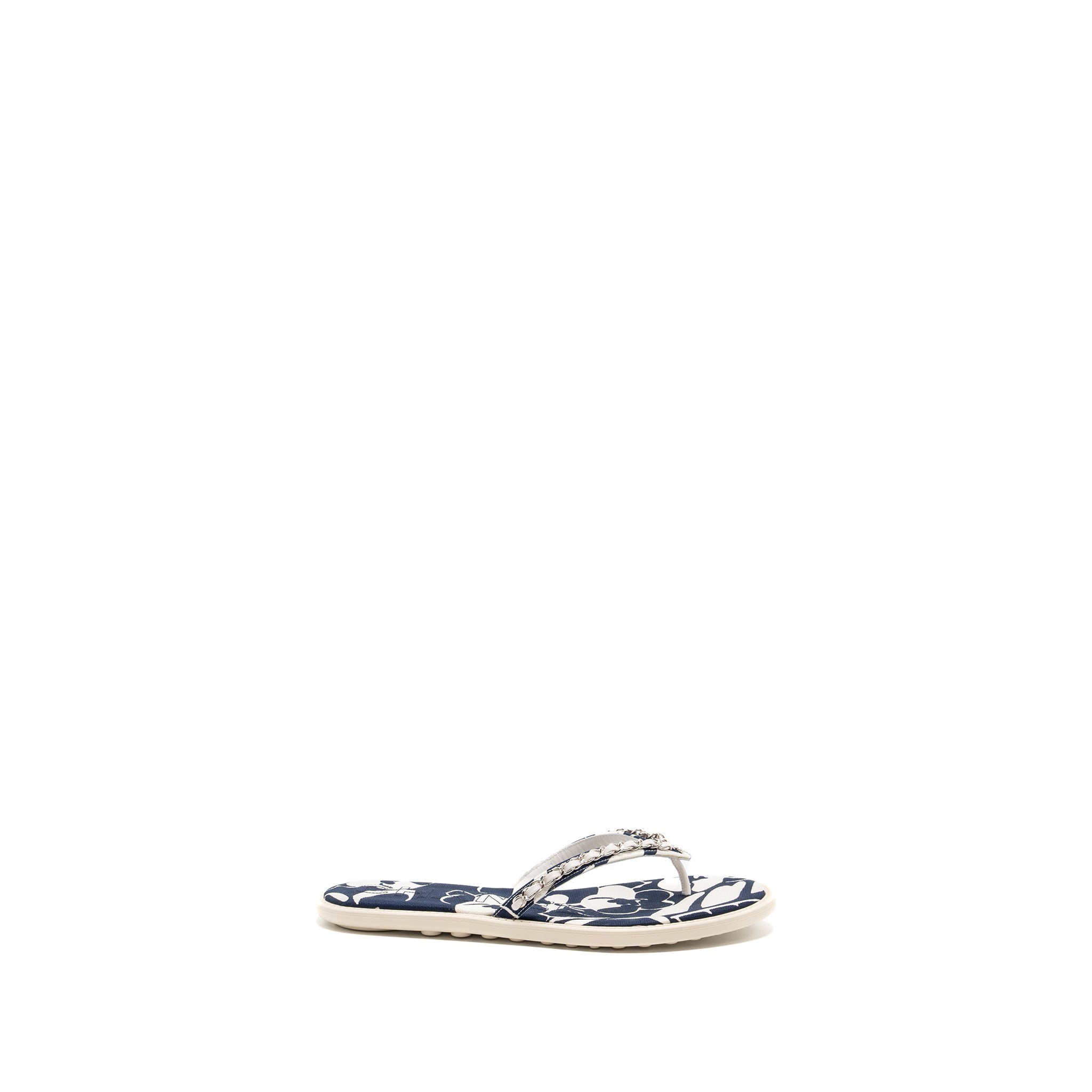 Chanel Size 40 Mules Cotton/Lambskin Navy Blue/Ecru