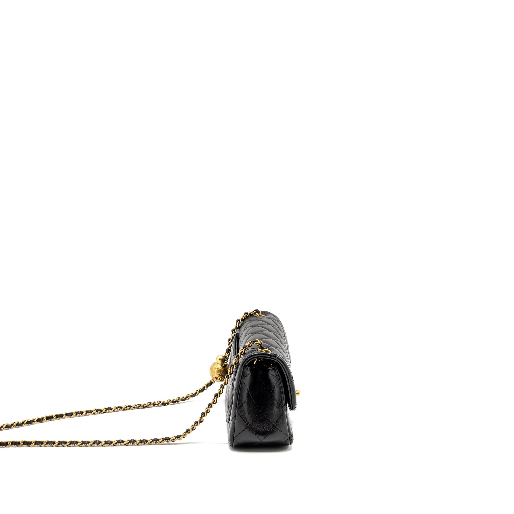 Chanel 24K Pearl Crush Mini Rectangular Flap Bag Shiny Lambskin Black  (Microchip)