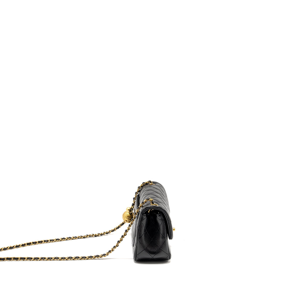 Chanel 24k Pearl Crush Mini Rectangular Flap Bag Shiny Lambskin Black  (Microchip)
