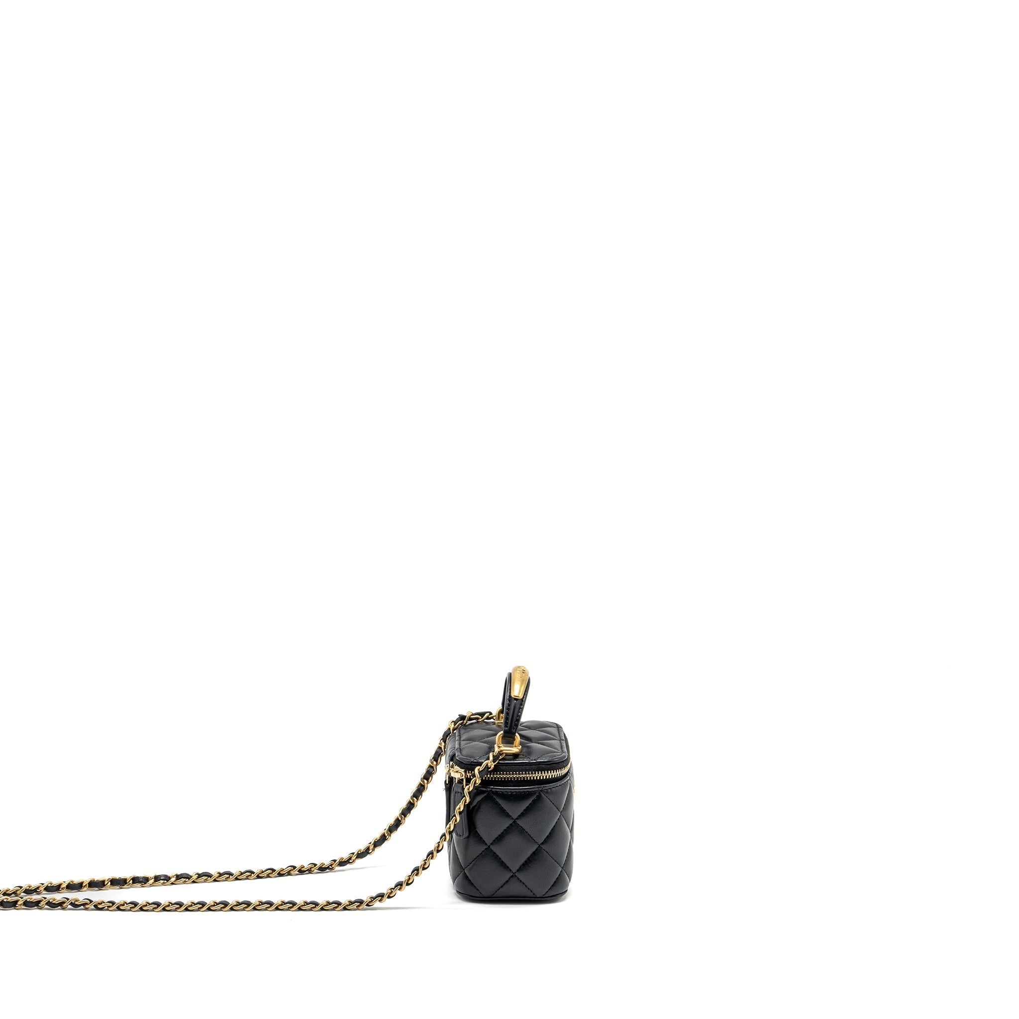 Chanel Top Handle Mini Vanity Case with Chain Lambskin Black  (Microchip)