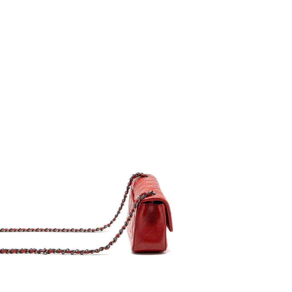 Chanel mini rectangular flap bag caviar red ruthenium hardware