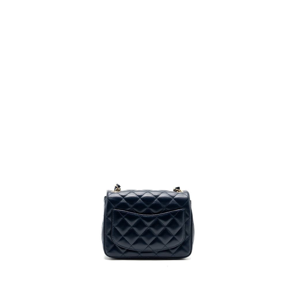 Chanel Classic Mini Square Flap Bag Lambskin Dark Blue L