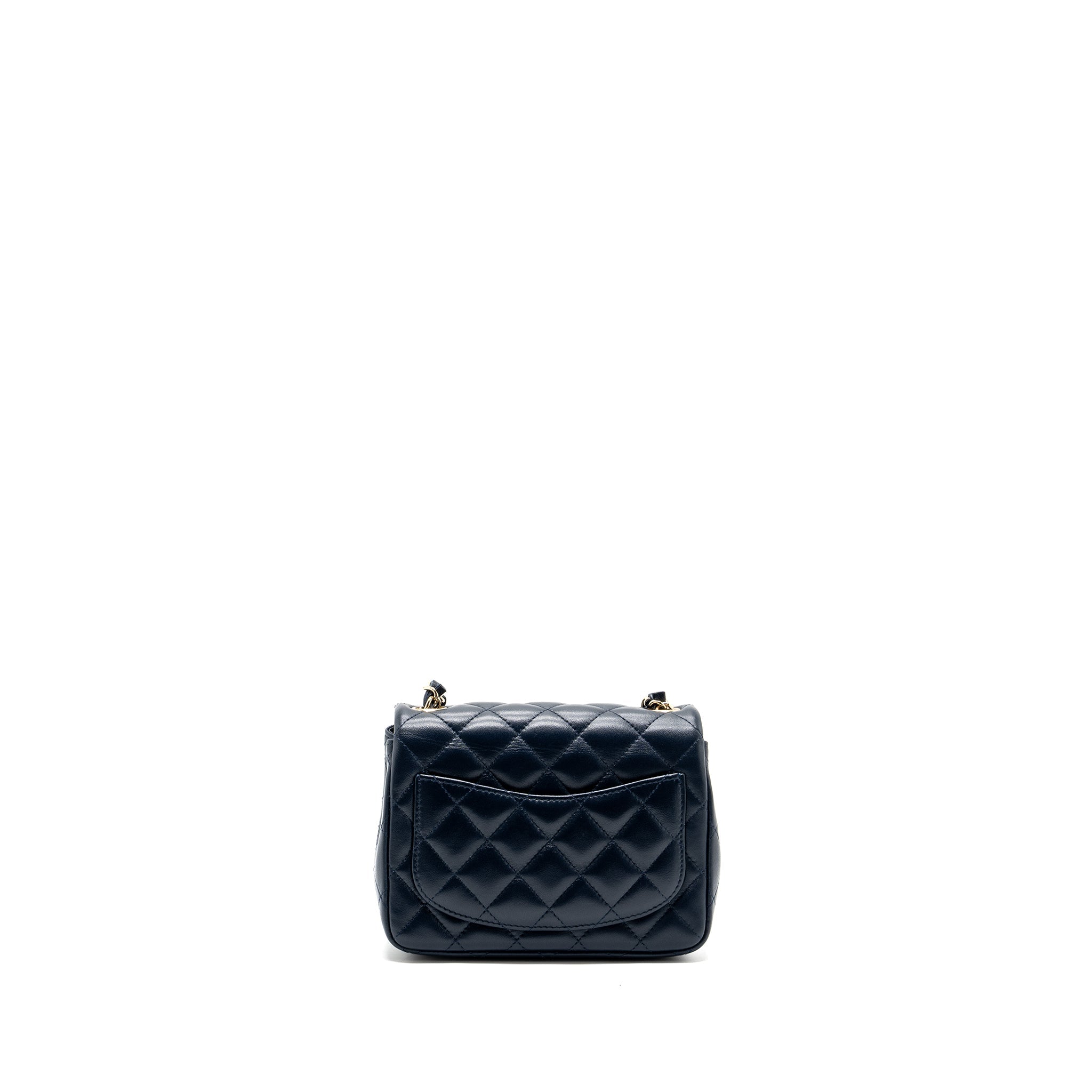 Chanel Classic Mini Square Flap Bag Lambskin Dark Blue L