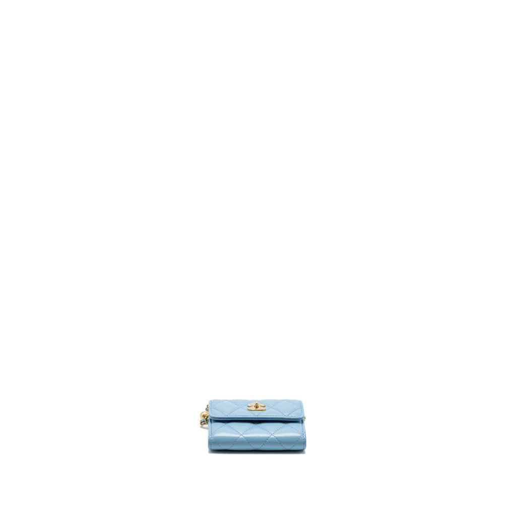 Chanel Pearl crush mini flap wallet with chain lambskin blue