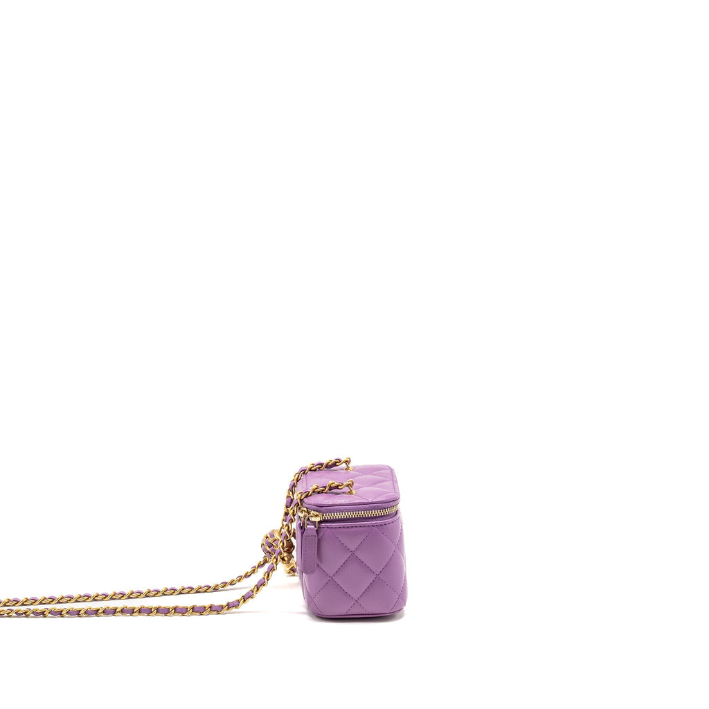 CHANEL Pearl Crush Mini Vanity With Chain Lambskin Purple