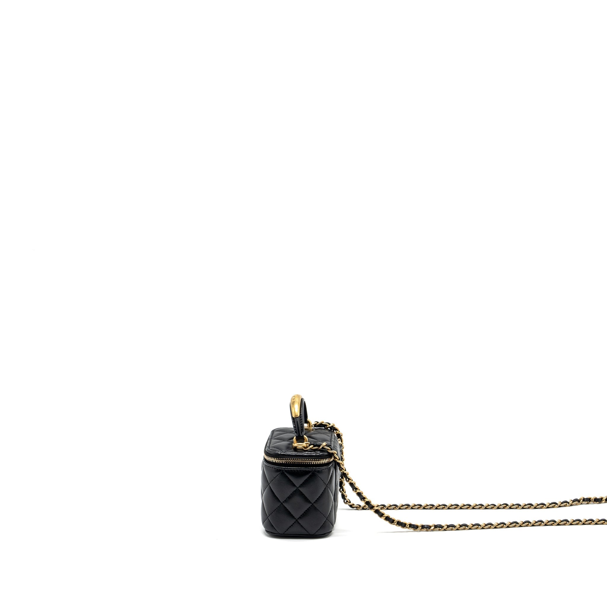Chanel Top Handle Mini Vanity Case with Chain Lambskin Black  (Microchip)