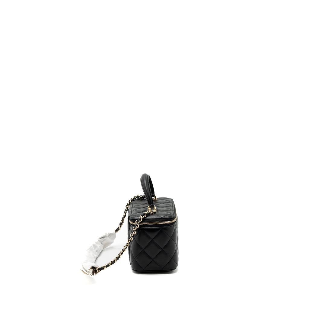 Chanel Top Handle Long Vanity With Chain Lambskin Black L(Microchip)