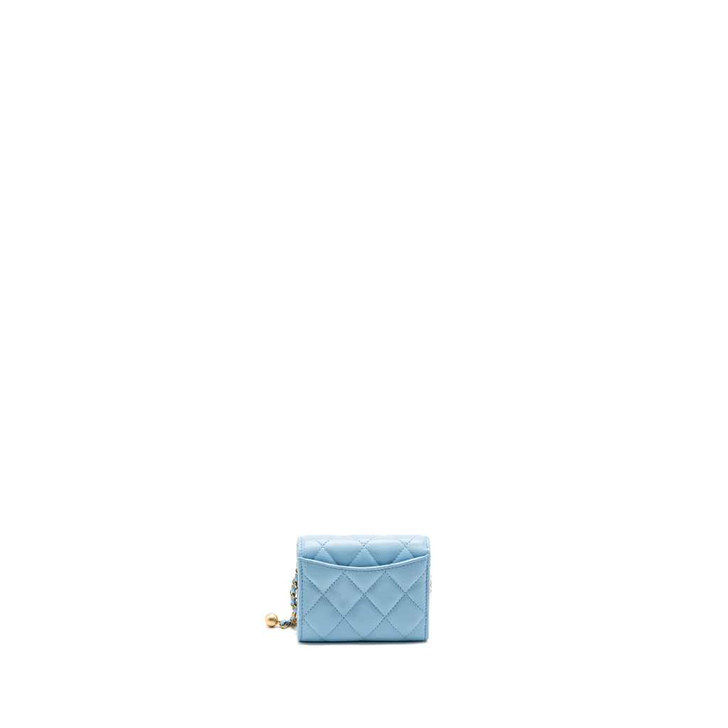 Chanel Pearl crush mini flap wallet with chain lambskin blue
