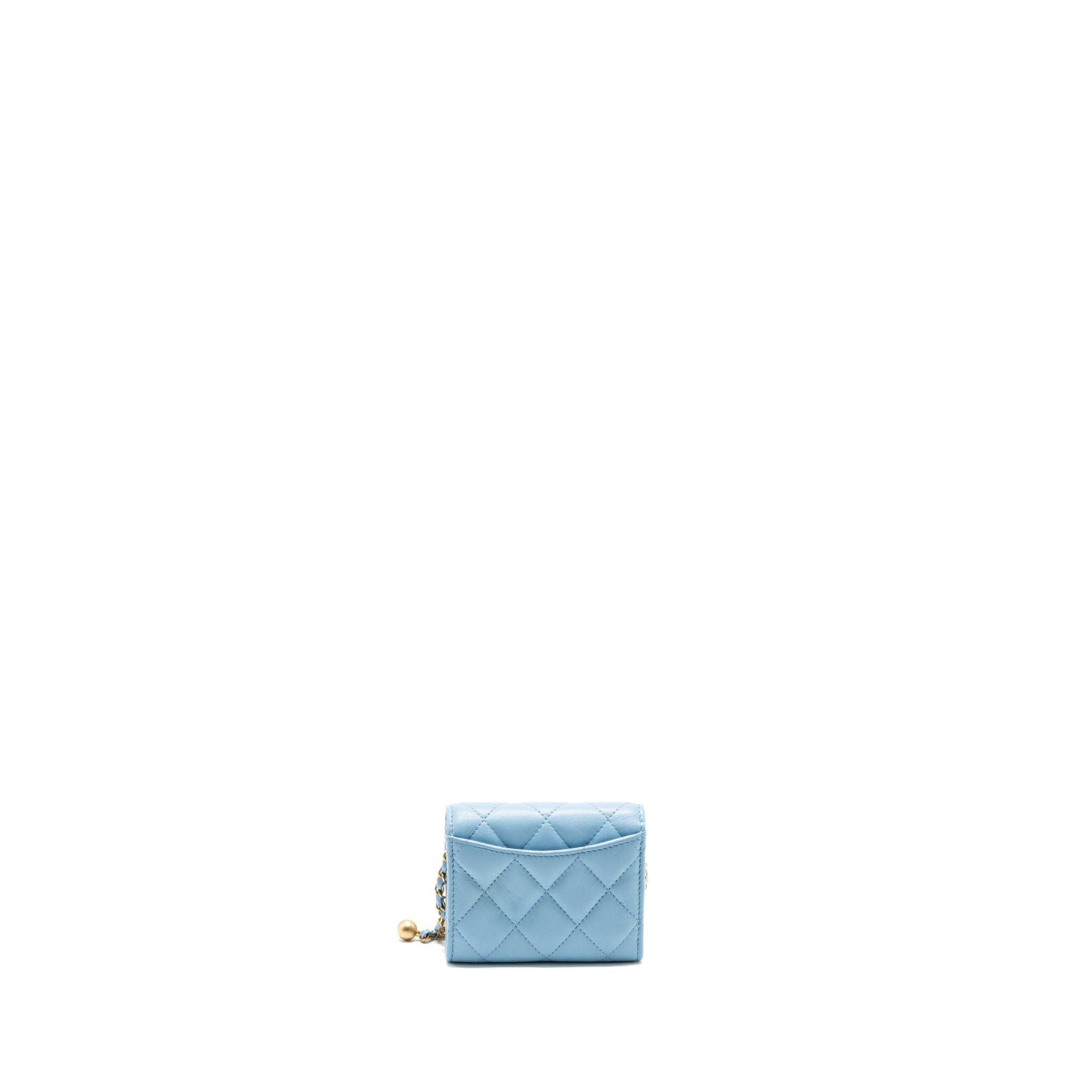 Chanel Pearl crush mini flap wallet with chain lambskin blue
