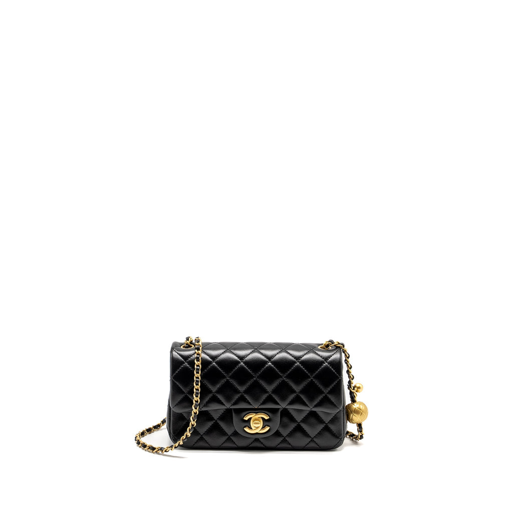 Chanel 24k Pearl Crush Mini Rectangular Flap Bag Shiny Lambskin Black  (Microchip)